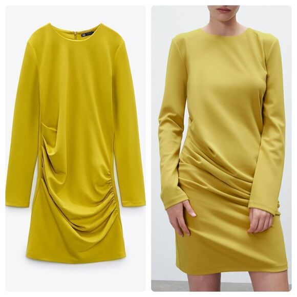 Zara Draped Dress Long Sleeves New Small - Picture 1 of 8